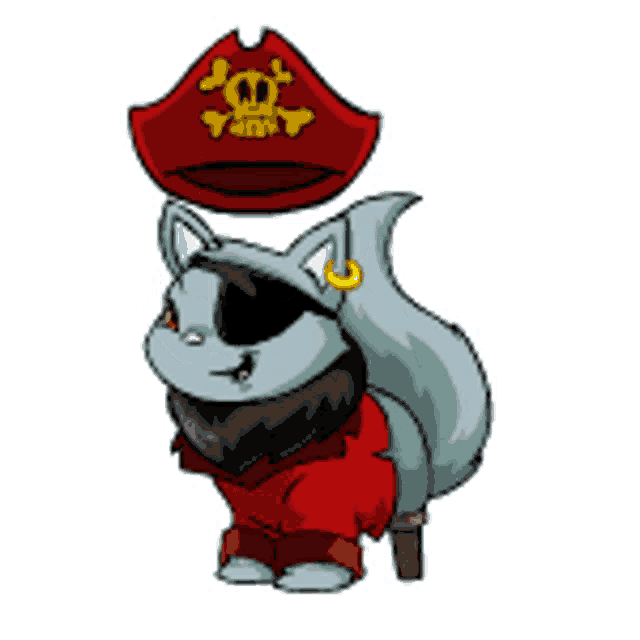 a cartoon cat wearing a red pirate hat