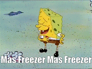a cartoon of spongebob with the words mas freezer mas freezer