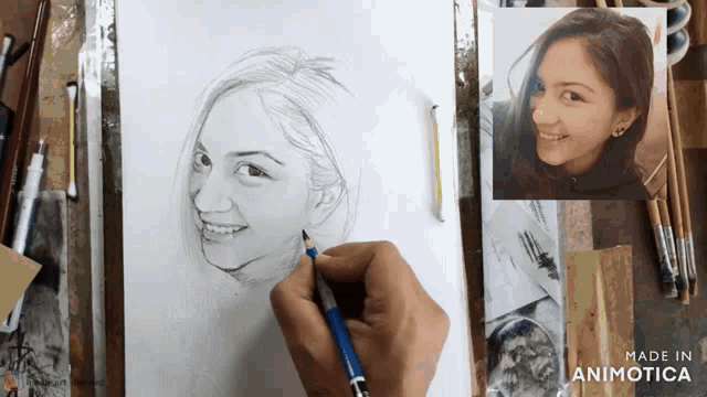 a drawing of a woman with the words made in animatica below it