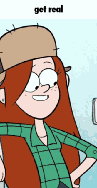 wendy from gravity falls is wearing a hat and a plaid shirt