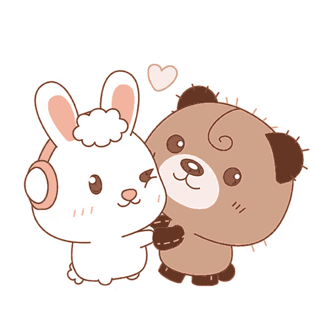 a bear and a rabbit are hugging each other