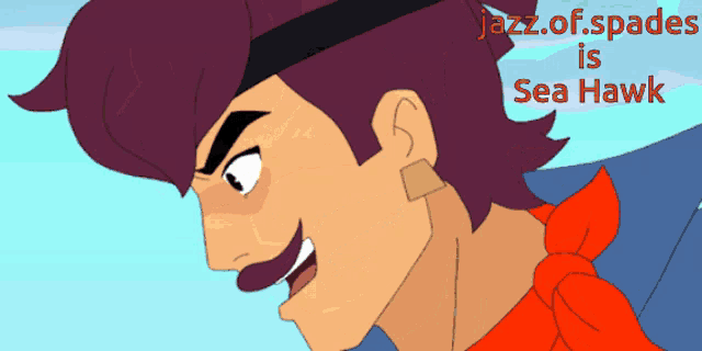 a cartoon of a man with the words jazz.of.spades is sea hawk below him