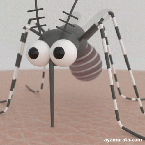 Mosquito da dengue em 3D sugando o sangue de alguém.