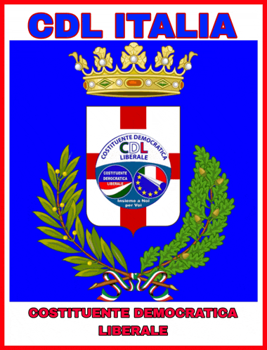 a cdl italia poster with a coat of arms on a blue background