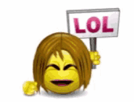 a smiley face is holding up a lol sign .