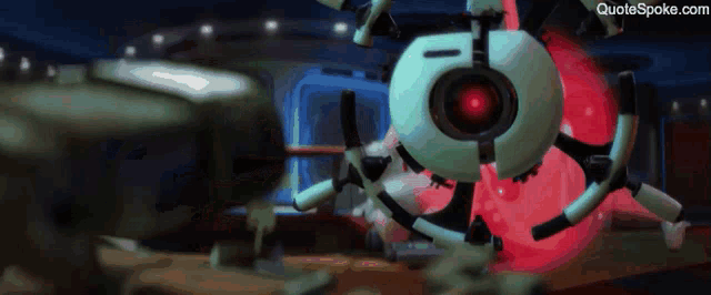 a robot with a red eye and a quote spoke.com logo on the bottom right