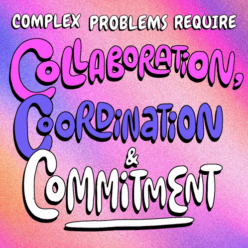 a poster that says complex problems require collaboration combination and commitment
