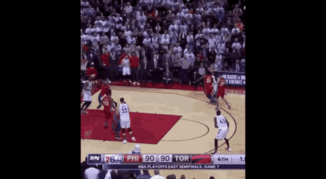 a basketball game is being played with the score 90 to 90