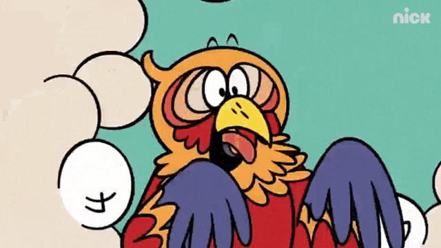 a cartoon of a bird with its tongue out and a smiley face .