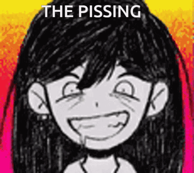 a black and white drawing of a girl laughing with the words `` the pissing '' written below her .