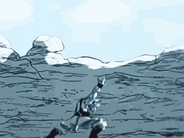 a drawing of a person standing in a desert