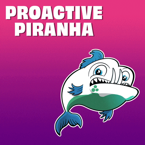 a cartoon piranha with the words proactive piranha above it