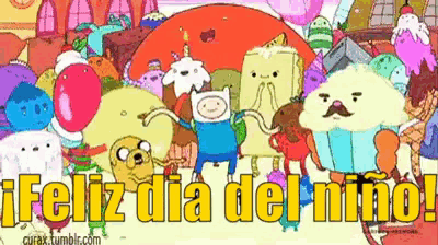 a cartoon with the words feliz dia del niño in yellow letters