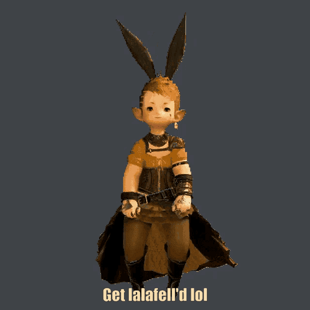 a video game character with bunny ears and the words get lalafell 'd lol