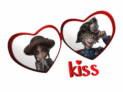 a couple of hearts with the word kiss on the bottom right