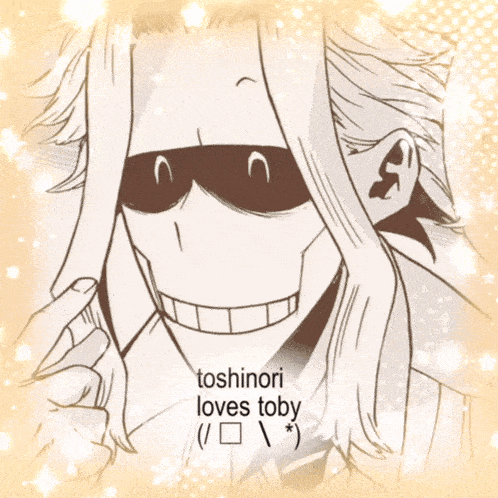 a drawing of a man with the words toshinori loves toby below him