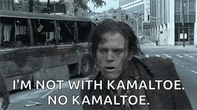 a zombie is walking down a city street with a bus in the background and a quote .