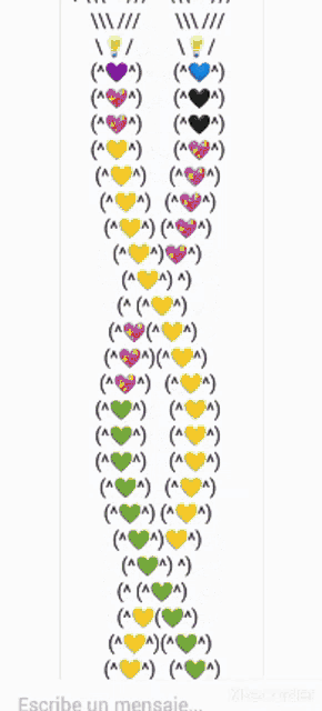 a row of hearts on a white background with the words " escribe un mensaje " at the bottom