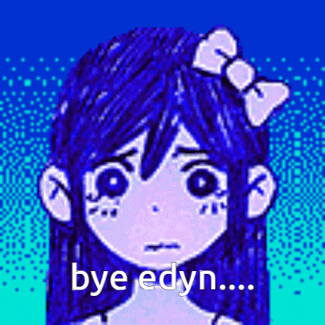 a pixel art of a girl with a bow in her hair saying bye edyn .