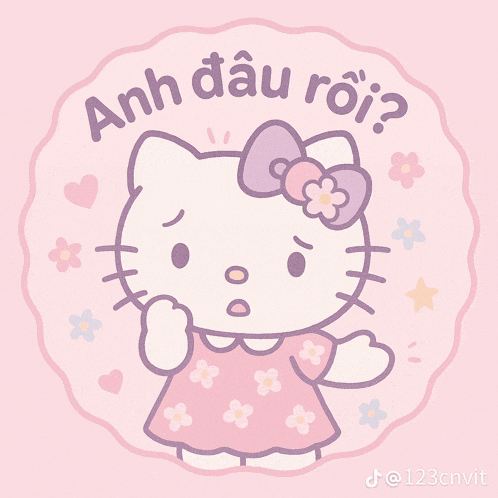 a hello kitty sticker with the words anh dau roi written on it