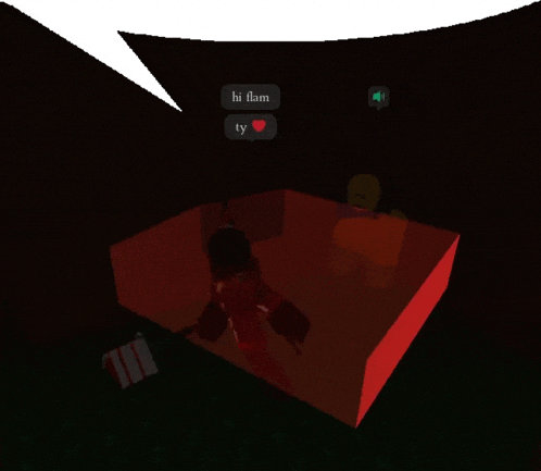 a person in a video game with a speech bubble saying hi flam