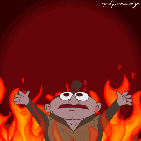 a cartoon of a man surrounded by fire with the name kennedy on the bottom