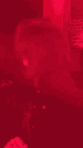 a woman is standing in front of a red light .