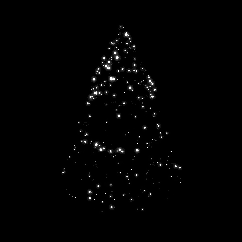 a christmas tree made of white lights on a dark background