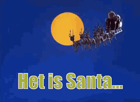 a picture of santa in a sleigh with the words het is santa above it