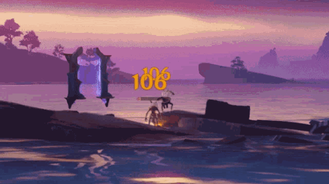 a video game scene with the number 106 on the bottom