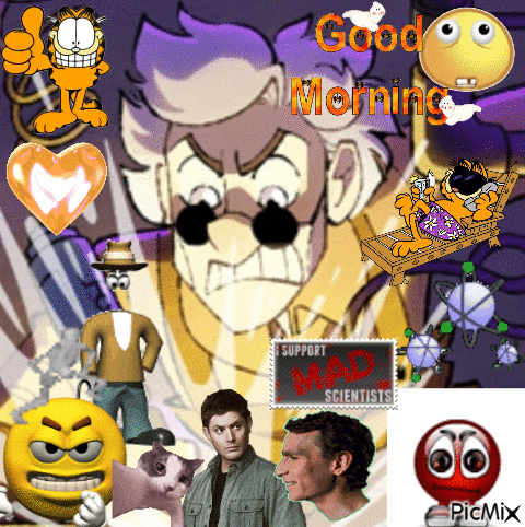a collage of cartoon characters with the words " good morning " on the top