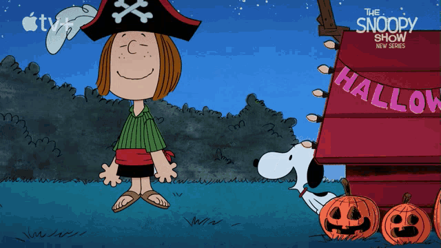 a poster for the snoopy show shows a girl in a pirate outfit