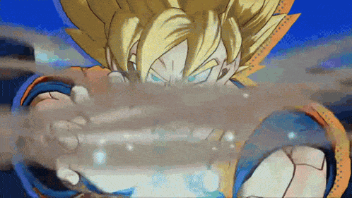 a close up of a dragon ball z character with a blue sky in the background