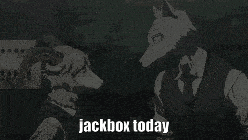 a wolf and a ram are looking at each other and the words jackbox today are visible