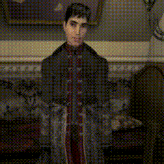 a pixelated image of a man and a cat in a room .