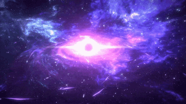 a purple and blue galaxy with a black hole in the middle of it
