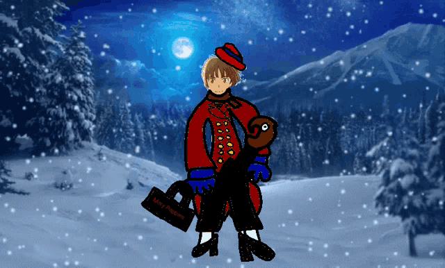 a drawing of a man in a red coat with the word merry higgins on the bottom