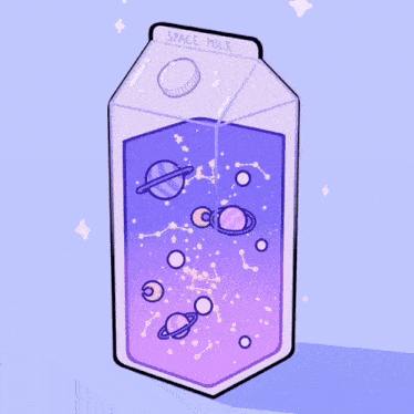 a carton of space milk with planets and stars inside