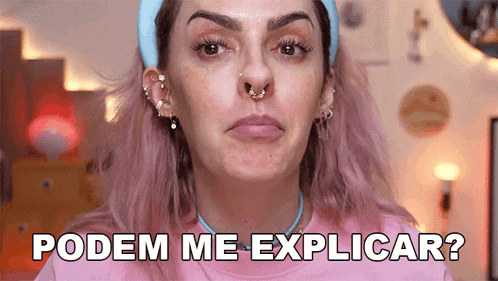 a woman with pink hair and a blue headband says podem me explainar