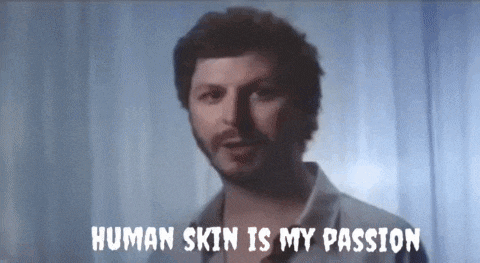 a man says human skin is my passion in front of a white background