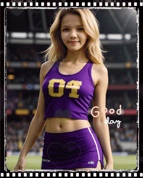 a cheerleader wearing a purple top with the number 04 on the front