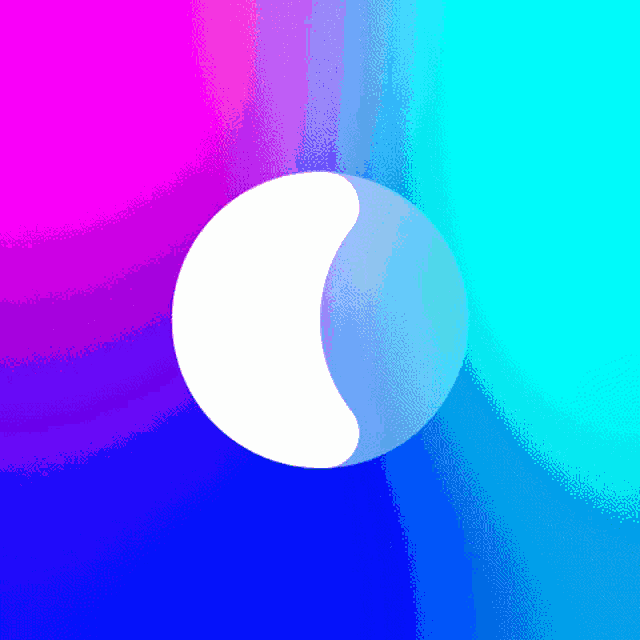 a blue and pink background with a white circle on it