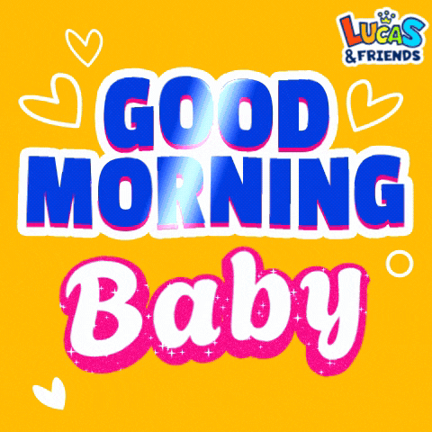 a lucas and friends logo that says good morning baby on a yellow background