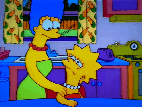 a cartoon of marge simpson and lisa simpson standing in a kitchen