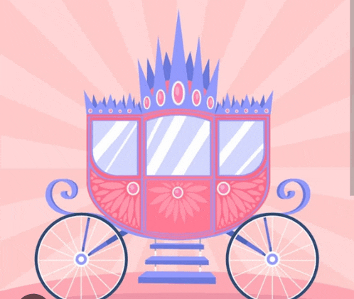 a pink carriage with a purple crown on top of it