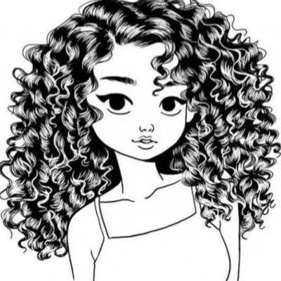 a black and white drawing of a girl with curly hair in a tank top .