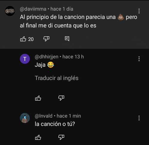a screenshot of a youtube video that says " al principio de la cancion parecia una pero "