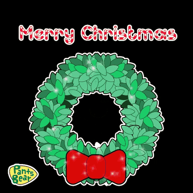 a pants bear christmas greeting card with a wreath on it