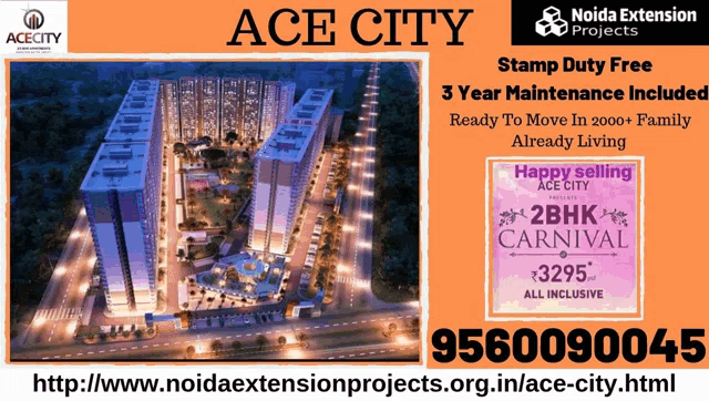 an advertisement for ace city shows a picture of the building