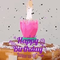 a birthday cake with a pink candle and the words happy birthday written on it